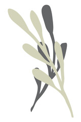 Two branches are light gray and dark gray with leaves. Elements are isolated on a white background.