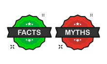 Facts Or Myths Badge Green And Red Stamp Icon In Flat Style On White Background. Vector Illustration.