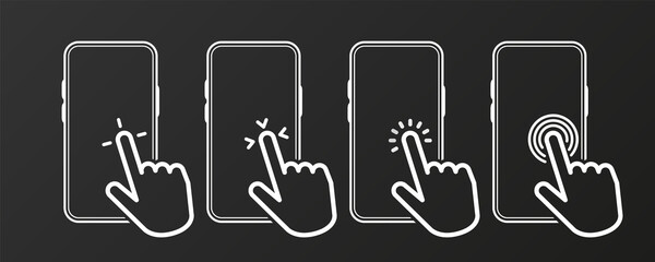 Aufkleber - Hand Touch Screen Smartphone icons. Click on the smartphone. Line objects. Vector illustration.