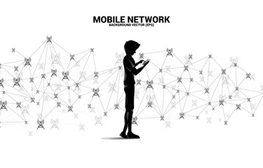 Poster - Silhouette of man use mobile phone Antenna Tower icon polygon style from dot and line connection. Concept of telecommunication mobile and data technology