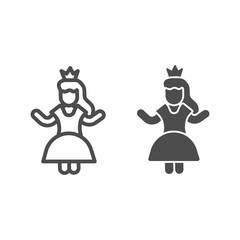 Poster - Princess in carnival dress line and solid icon, fairytale concept, Princess sign on white background, Queen with crown icon in outline style for mobile concept and web design. Vector graphics.
