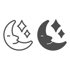 Poster - Moon and stars line and solid icon, fairytale concept, magic fairy night sign on white background, Night sky with moon and stars icon in outline style for mobile and web design. Vector graphics.