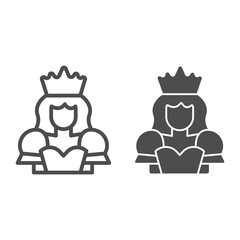 Poster - Queen line and solid icon, fairytale concept, Princess sign on white background, Queen with a crown icon in outline style for mobile concept and web design. Vector graphics.