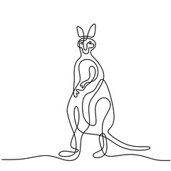Wall Mural - One continuous line drawing of funny standing kangaroo. Australian animal mascot concept for travel tourism campaign icon. Animals rescue conservation park icon. Hand drawn minimalist style