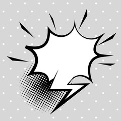 Sticker - retro speech bubble drawn pop art style in gray dotted background