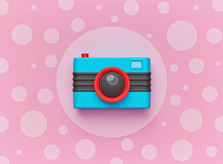 Poster - minimal camera on abstract circles background. 3d rendering