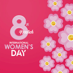 Sticker - international womens day celebration poster with lettering and lile flowers