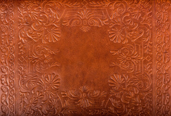Leather floral pattern deep red color background