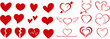 A set of hearts for Valentine's day. Holiday of all lovers. Valentine's Day 2021. February 14. Red icons. Flat design. Heart and love