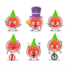 Sticker - Cartoon character of slice of fig with various circus shows