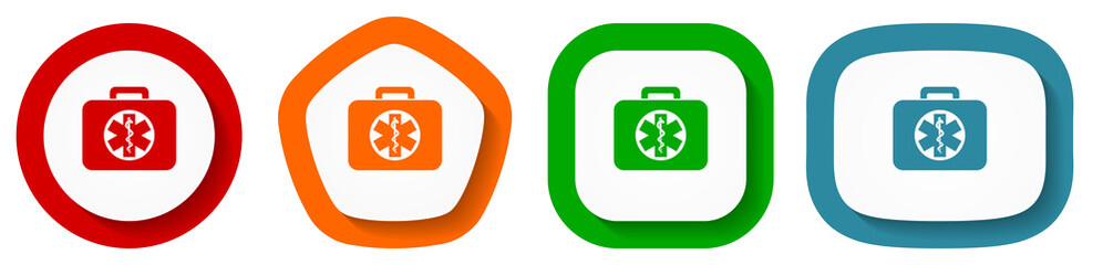 Fototapete - Rescue kit vector icon set, flat design buttons on white background for webdesign and mobile applications