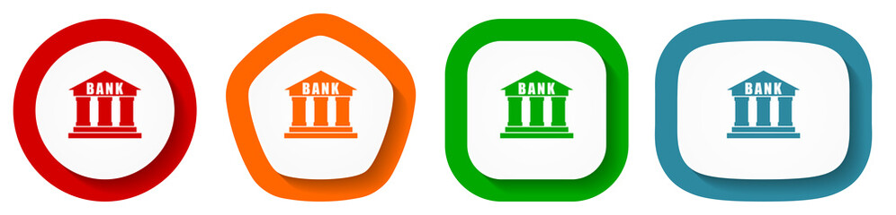 Leinwandbilder - Bank vector icon set, flat design buttons on white background for webdesign and mobile applications