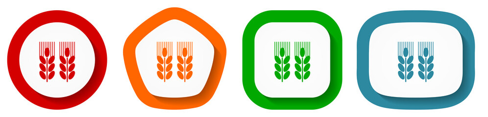 Aufkleber - Agricultural vector icon set, flat design buttons on white background. for webdesign and mobile applications