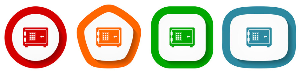 Leinwandbilder - Digital safe, bank, business vector icon set, flat design buttons on white background for webdesign and mobile applications