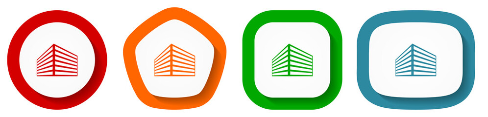 Fototapete - Modern design office building vector icon set, flat design buttons on white background for webdesign and mobile applications