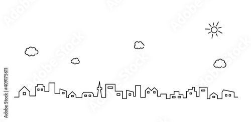 Fototapete 街並みのイラスト シンプル 空 線 背景 おしゃれ アイコン 町 ビル 風景 都会 Abbildung Yugoro