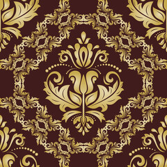 Classic seamless pattern. Damask orient brown and golden ornament. Classic vintage background. Orient ornament for fabric, wallpaper and packaging