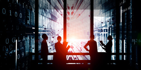 Wall Mural - Group of business people outlines with lit background