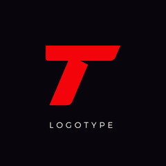 Aufkleber - Speed letter T. Red race monogram logo. Italic bold racing style vector latin character. Letter for branding. Typeset design.