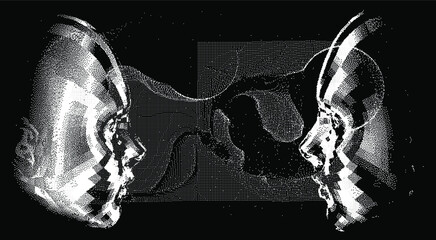 Aufkleber - Human head made of the array of particles, pixelated and glitched portret of supreme artificial intelligence. Generative computer art.