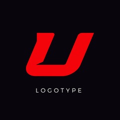 Aufkleber - Speed letter U. Red race monogram logo. Italic bold racing style vector latin character. Letter for branding. Typeset design.