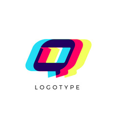 Poster - Glitch effect letter Q, colored spectrum overlay effect. Vector slant symbol for cyber sport, racing, automotive and fashion branding. Vector typography design for logo and monogram