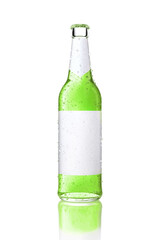 Leinwandbilder - Single transparent glass bottle with blank white label.