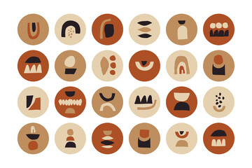 Poster - abstract beige brown black stories highlight icons collection