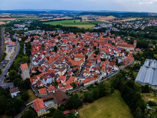 Wall Mural - Aerial view of the old town of the city Münnerstadt in Germany, Bavaria on a late spring afternoon