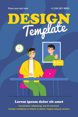Poster - Happy men chatting online via video call. Laptop, distance, conference flat vector illustration. Communication and digital technology concept for banner, website design or landing web page