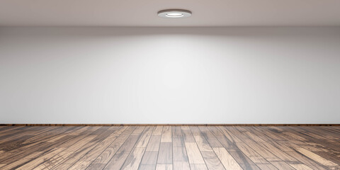 empty white room with wooden floor 3d render illustration with bright light from ceiling 3d render i