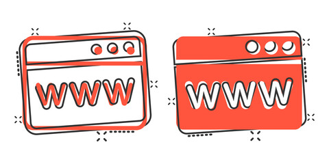 Wall Mural - website domain icon in comic style. com internet address cartoon vector illustration on white isolat