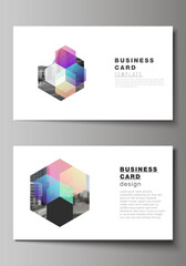 Poster - Vector layout of two creative business cards design templates, horizontal template vector design with abstract shapes and colors.