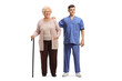 © Ljupco Smokovski - Full length portrait of a male nurse and an elderly female patient with a walking cane