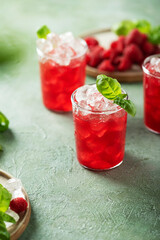 Canvas Print - Fresh raspberry cocktail with basil