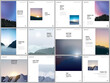 © xenia_design - Brochure layout of square covers templates for square flyer leaflet, brochure design, presentation, magazine. Fog, sunrise in morning and sunset in evening. Nature landscape backgrounds with mountains