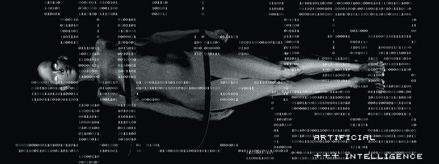 Aufkleber - Human head made of the array of particles, pixelated and glitched portret of supreme artificial intelligence. Generative computer art.