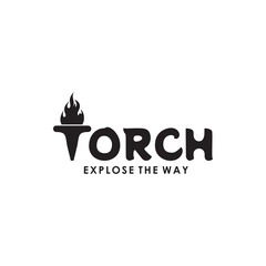 Poster - Torch text logo design incorporated with T letter as a torch icon with fire over it vector template