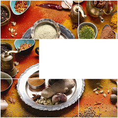 Poster - Collage of colorful spices for cooking. Indian spices background.