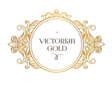Vector Golden Element, Round Frame For Design Template. Luxury Ornament In Victorian Style. Premium Floral Illustration. Ornate Decor, Border For Invitation, Card, Logo Design, Label, Badge, Tag.