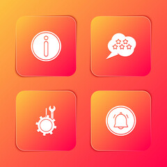 Set Information, Five stars rating review, Wrench and screwdriver gear and Button chat notification icon. Vector.