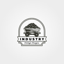 Vintage Coal Mining Cart Logo Vector Symbol Illustration Design