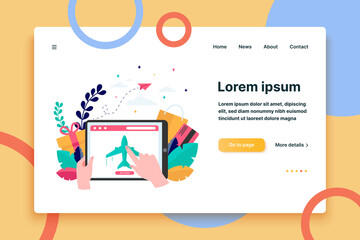 Customer buying plane tickets online. Traveling, screen, flight flat vector illustration. E-commerce and digital technology concept for banner, website design or landing web page