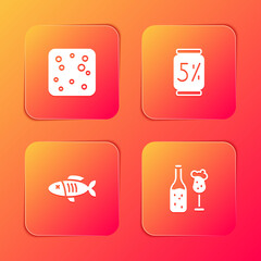 Canvas Print - Set Beer bubbles, can, Dried fish and bottle and glass icon. Vector.