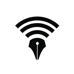 Online learning logo concept signal wi-fi with pen nib vector logo icon design illustration 