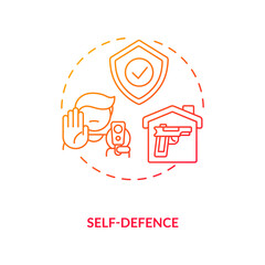 Self defense red gradient concept icon. Civilian with weapon for safety. Firearm to protect private property. Gun control idea thin line illustration. Vector isolated outline RGB color drawing