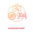 Concealed carry red gradient concept icon. Hidden firearm. Pistol for defense. Weapon ownership regulation. Gun control idea thin line illustration. Vector isolated outline RGB color drawing