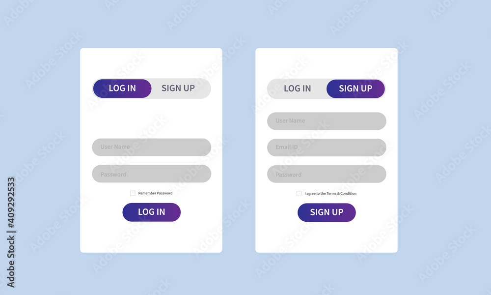 Blue Primery Colour Login Form Ui UX Design Stock Vector | Adobe Stock