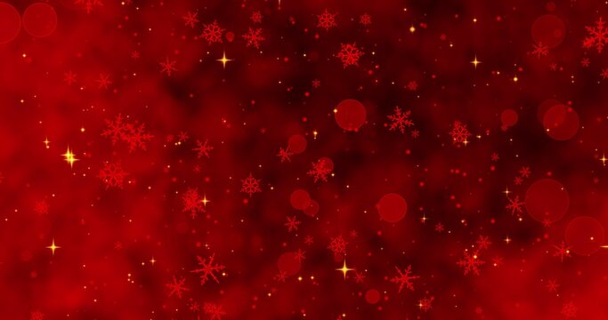 Red confetti snowflakes and bokeh lights on the red Merry Christmas background. Magical Happy new year texture. 3D renderinging 3D illustration