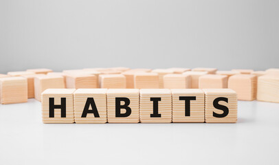 Poster - Word HABITS made with wood building blocks
